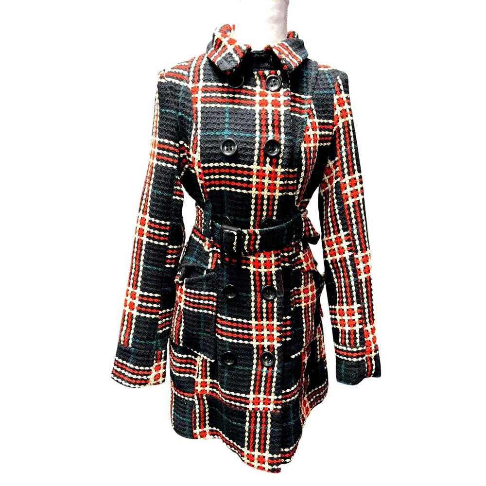 Y2K Charlotte Russe sz M chunky knit peacoat plaid Academia wool blend preppy